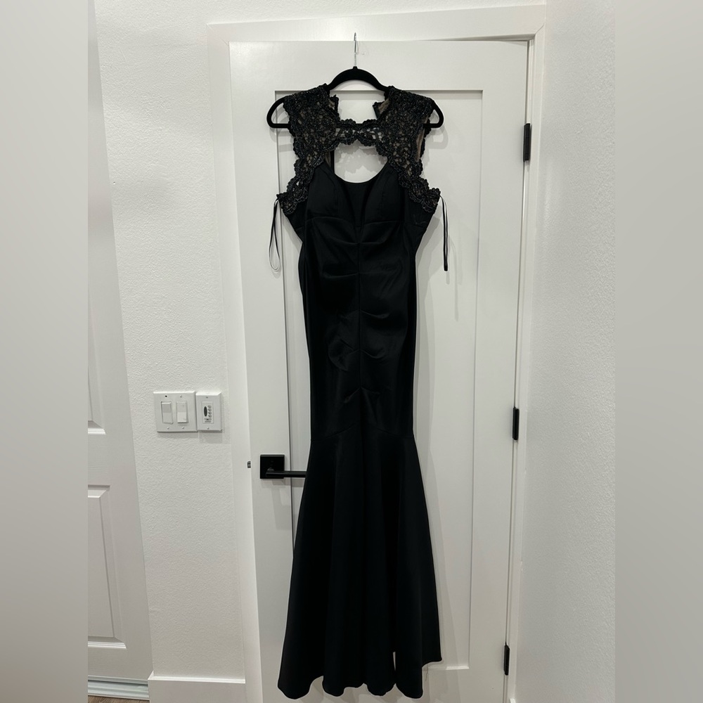 long black lace mermaid tail style dress